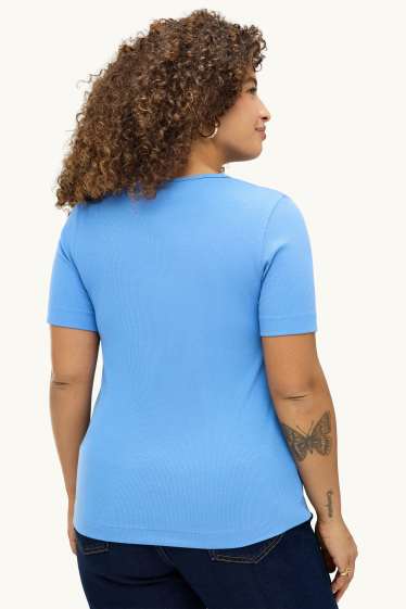 Women - T-shirt - slim fit - ribbed - blue