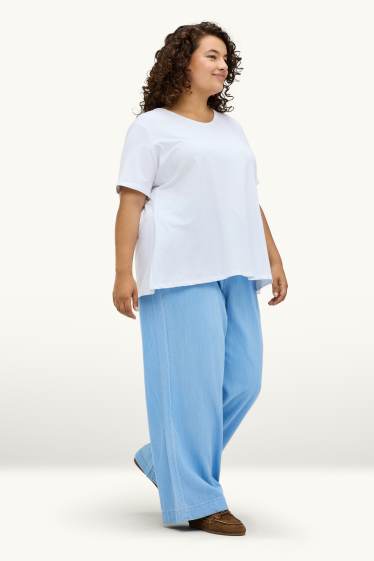 Dames - Pantalon - high waist - wide leg - denim look - lichtblauw