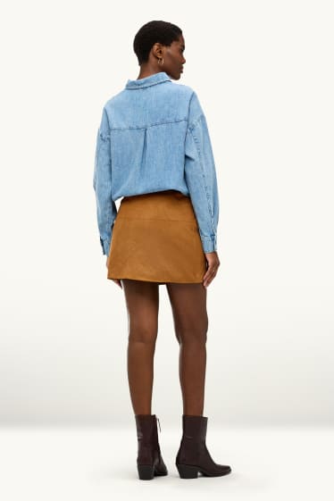 Damen - Rock - Velourslederimitat - hellbraun