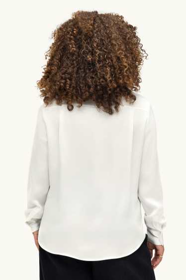 Dames - Satijnen overhemdblouse - wit