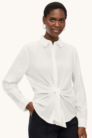 Damen - Hemdbluse mit Knotendetail - weiß