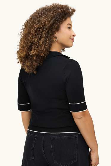 Donna - Maglione - a maniche corte - nero / bianco