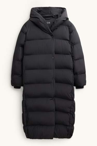 Donna - Cappotto trapuntato con cappuccio - foderato - idrorepellente - nero