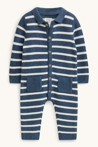 Baby Jungen - Baby-Strick-Jumpsuit - gestreift - blau / weiss