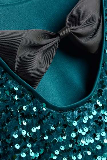 Children Girls - Bow - sequin dress - petrol