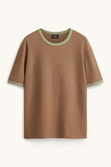Hommes - T-shirt - relaxed fit - finition texturée - marron / vert menthe