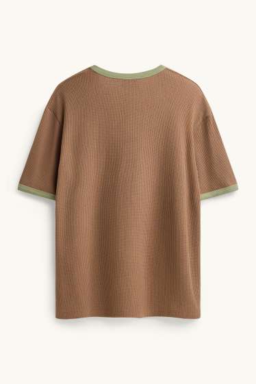 Hommes - T-shirt - relaxed fit - finition texturée - marron / vert menthe