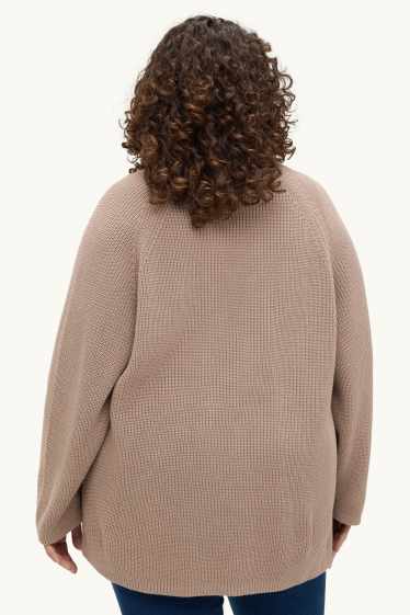 Women - Cardigan - ribbed - nougat coloured