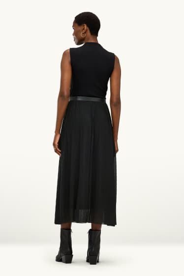 Femmes - Jupe plissée avec ceinture - noir