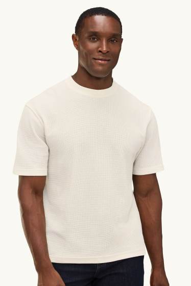 Hommes - T-shirt - relaxed fit - finition texturée - blanc crème