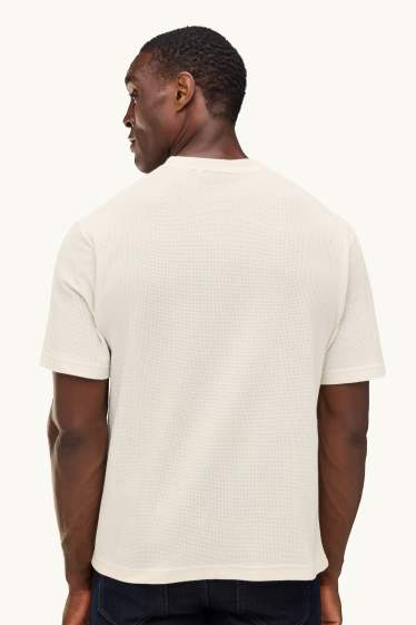 Hommes - T-shirt - relaxed fit - finition texturée - blanc crème