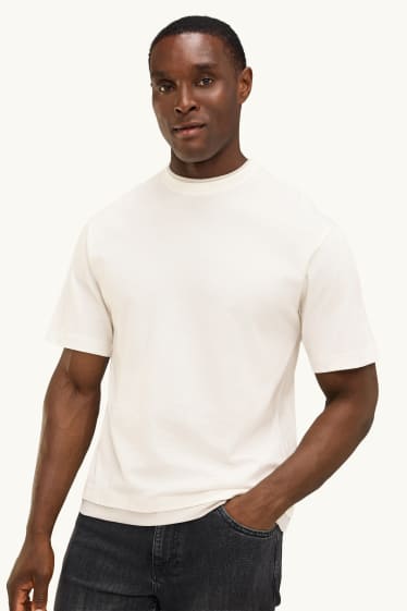 Hommes - T-shirt - regular fit - look 2-en-1 - blanc