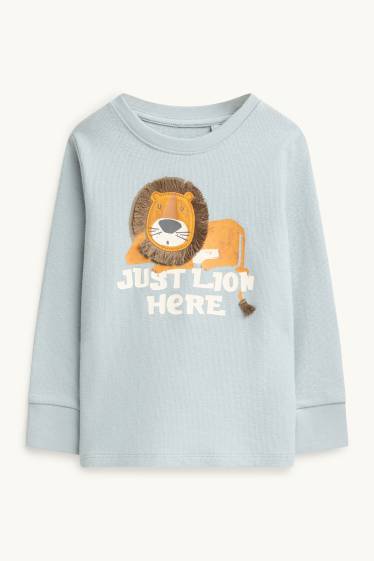 Kinder Buben - Löwe - Langarmshirt - strukturiert - hellblau