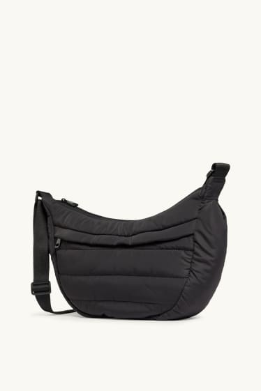 Dames - Schoudertas met stiksels - zwart