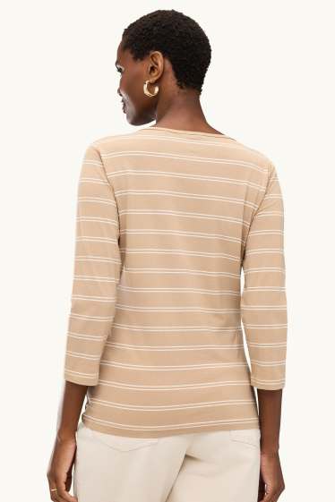 Femmes - Haut à manches longues - regular fit - à rayures - beige