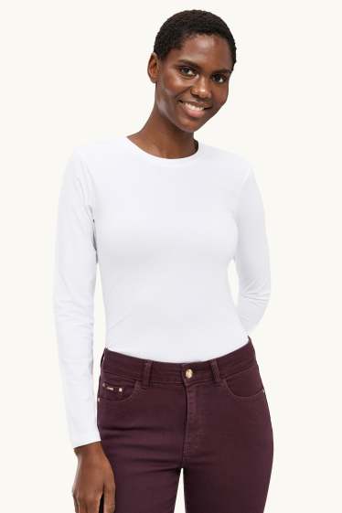 Damen - Multipack 2er - Langarmshirt - Slim Fit - weiss / beige