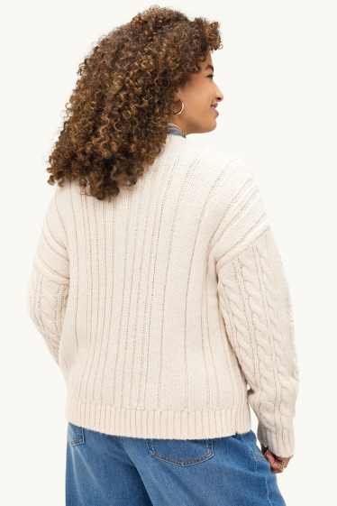 Damen - Pullover - Zopfmuster - cremefarben