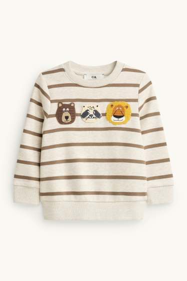 Enfants garçons - Ours, raton laveur et lion - sweat - à rayures - marron / blanc crème