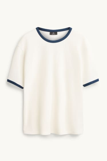 Heren - T-shirt - relaxed fit - met structuur - wit