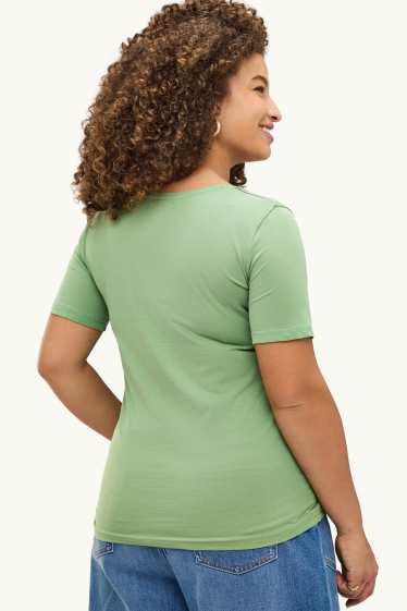 Donna - T-shirt scollo a V - slim fit - verde