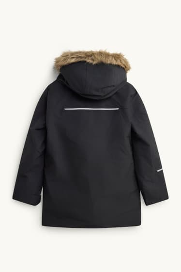 Bambini - Parka con riporto di ecopelliccia - foderato - impermeabile - nero / beige