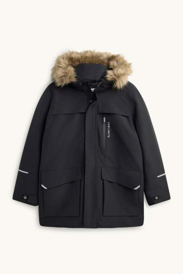Bambini - Parka con riporto di ecopelliccia - foderato - impermeabile - nero / beige