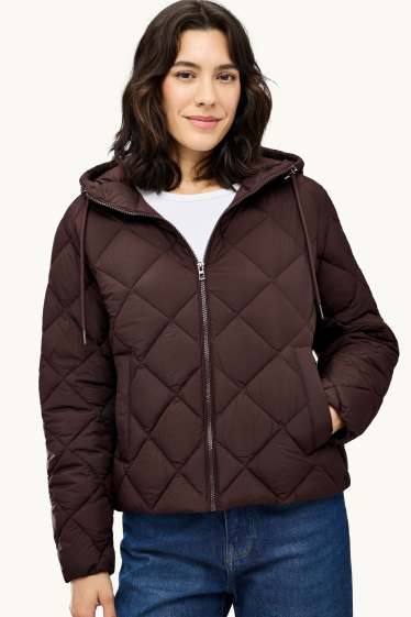 Women - Quilted jacket with hood - water-repellent - brown