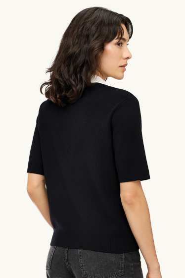 Femmes - Pull en maille - manches courtes - look 2-en-1 - noir / blanc
