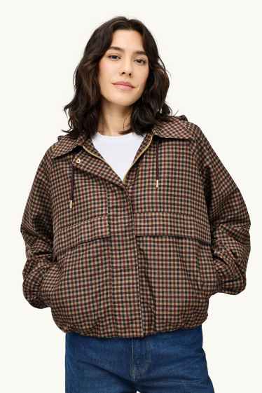 Damen - Blouson mit Kapuze - wasserabweisend - kariert - braun / beige