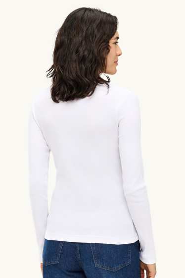 Femmes - Haut à manches longues - slim fit - finition côtelée - blanc