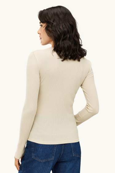 Women - Henley T-shirt - slim fit - ribbed - light beige