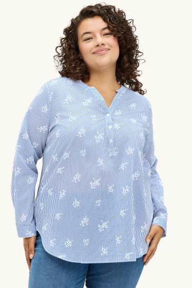 Damen - Bluse mit V-Ausschnitt - gestreift - blau / weiß