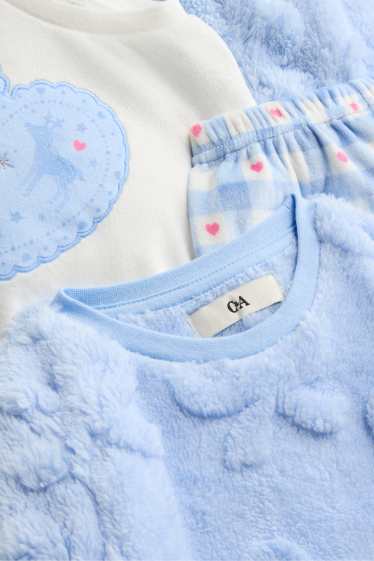 Copii - Fete - Multipack 2 buc. - inimă și fundă - pijama de iarnă - 4 piese - alb / albastru deschis