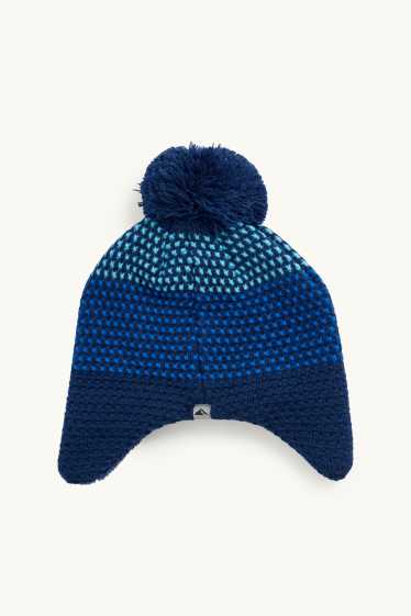 Enfants garçons - Bonnet de ski à pompons - finition texturée - bleu  / bleu foncé