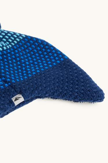 Enfants garçons - Bonnet de ski à pompons - finition texturée - bleu  / bleu foncé