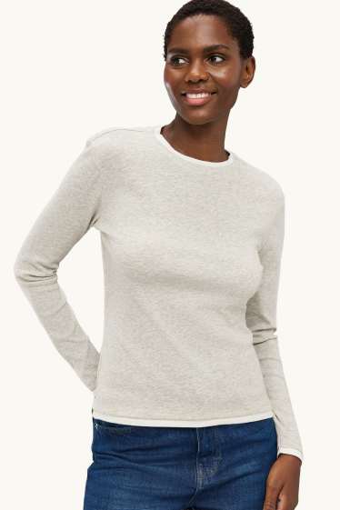Damen - Langarmshirt - Regular Fit - 2-in-1-Look - hellgrau-melange