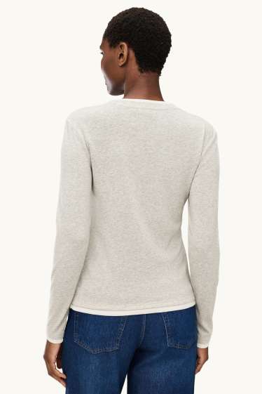 Damen - Langarmshirt - Regular Fit - 2-in-1-Look - hellgrau-melange
