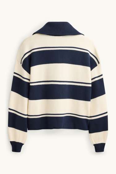 Dames - Trui - gestreept - donkerblauw / crème wit