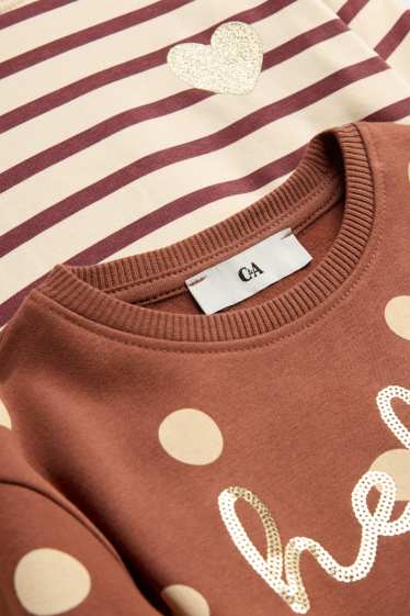 Bambine - Confezione da 2 - felpa - effetto brillante - beige / bordeaux