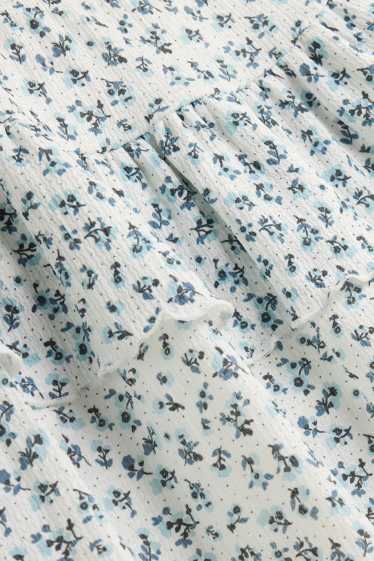 Women - Miniskirt - floral - white / blue