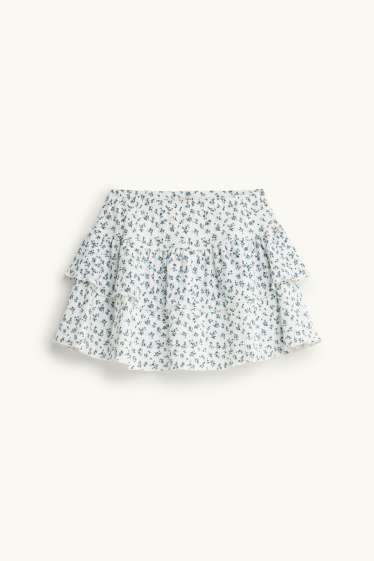 Women - Miniskirt - floral - white / blue