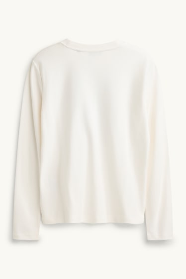 Femei - Tricou cu mânecă lungă - regular fit - imprimeu de leopard - aspect lucios - alb / auriu