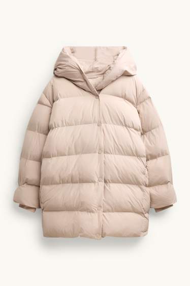 Women - Quilted coat with hood - lined - water-repellent - beige