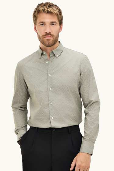 Men - Shirt - regular fit - button-down collar - patterned - khaki