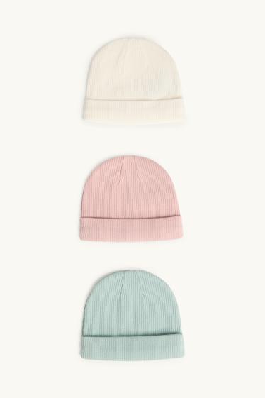 Unisex - Multipack 3er - Baby-Mütze - gerippt - rosa