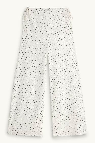 Femmes - Pantalon en toile - mid waist - palazzo - à pois - marron / blanc crème