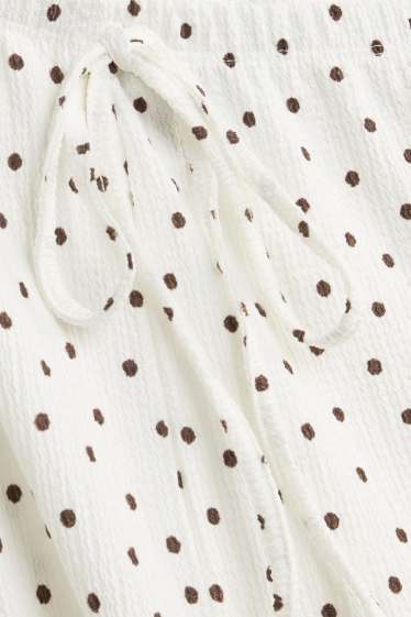 Femmes - Pantalon en toile - mid waist - palazzo - à pois - marron / blanc crème