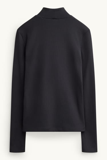 Donna - Maglia a maniche lunghe - slim fit - a coste - nero