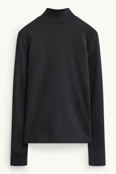 Donna - Maglia a maniche lunghe - slim fit - a coste - nero