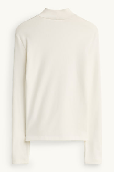 Dona - Samarreta de mànigues llargues - slim fit - acanalada - blanc trencat